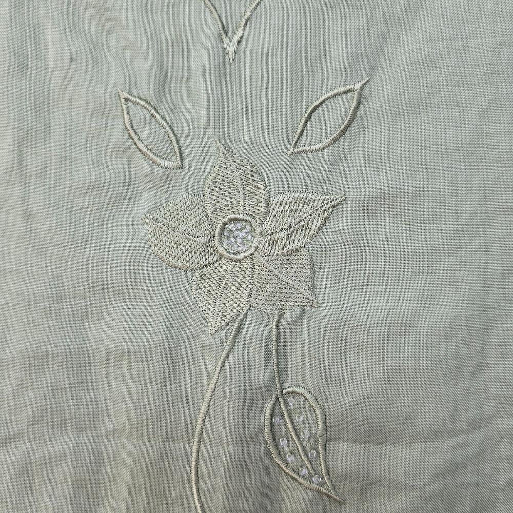 Lino USA 100% Linen Embroidered Floral Top Tank Set Scalloped Green Woman Large - Picture 9 of 13